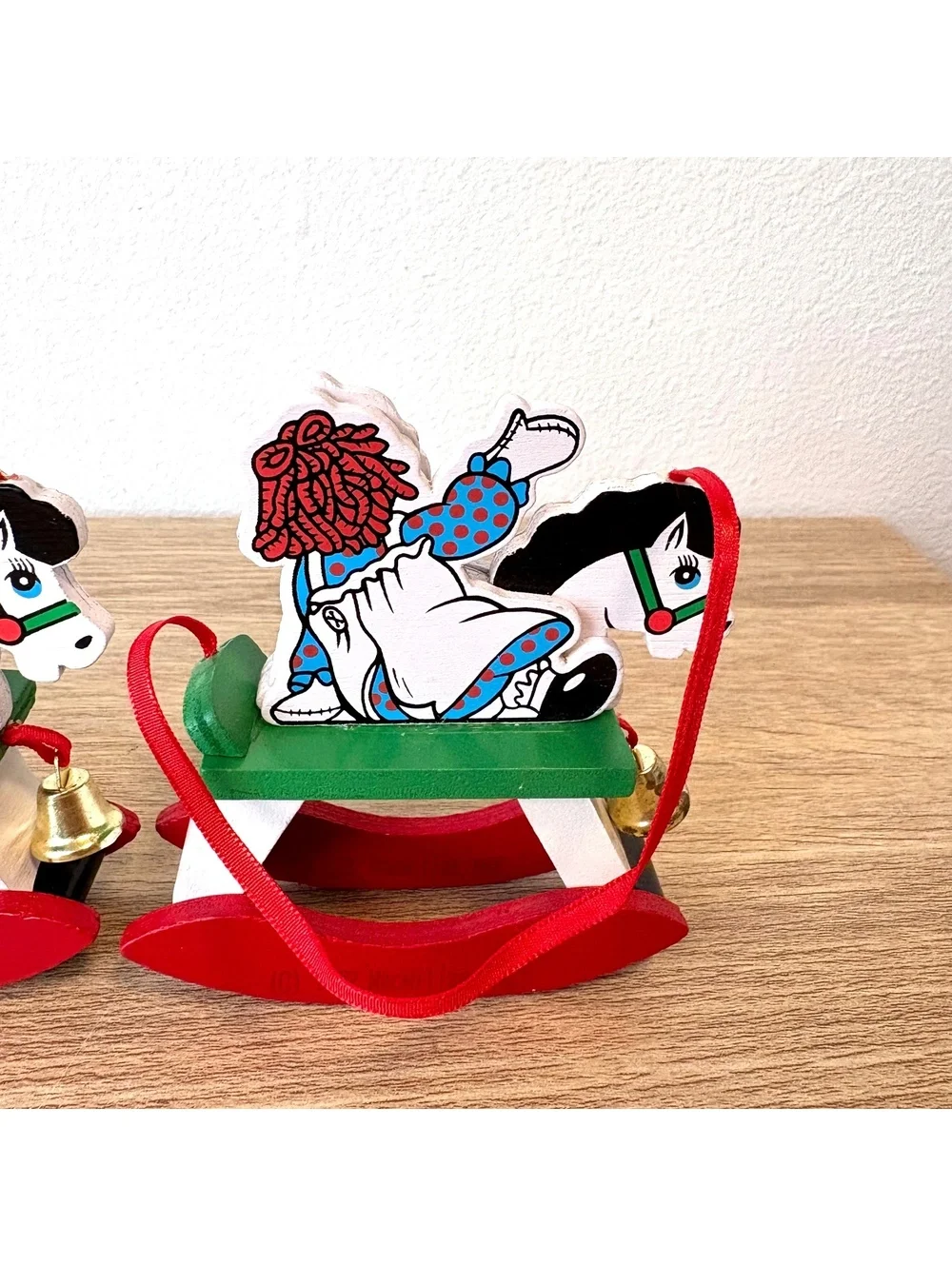 1992 Macmillan Raggedy Ann & Andy Rocking Horse Christmas Ornaments Set Vintage